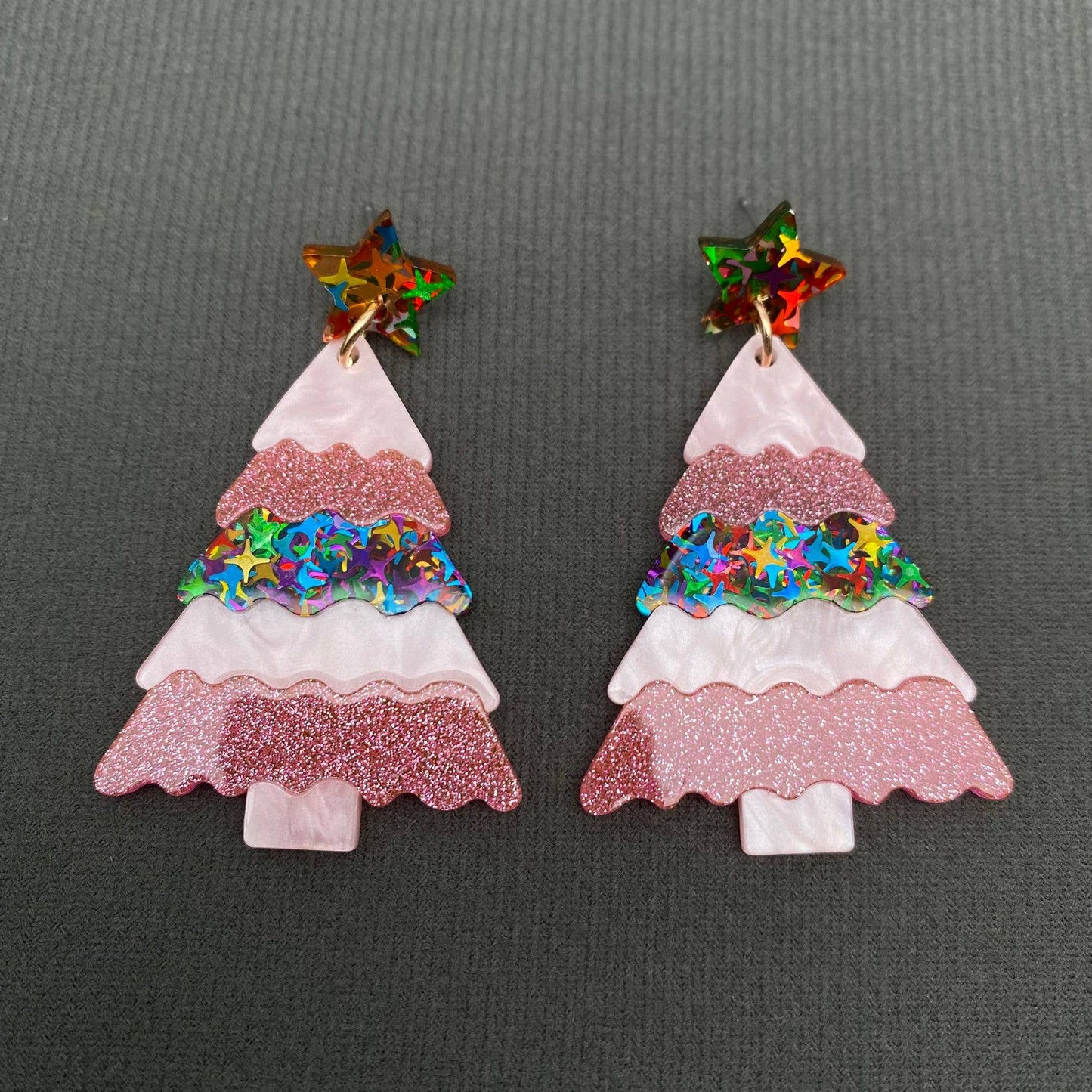 Acrylic Christmas Tree Star Post Earrings