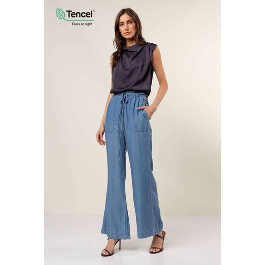 Frill Tie Waist Wide Leg Pants