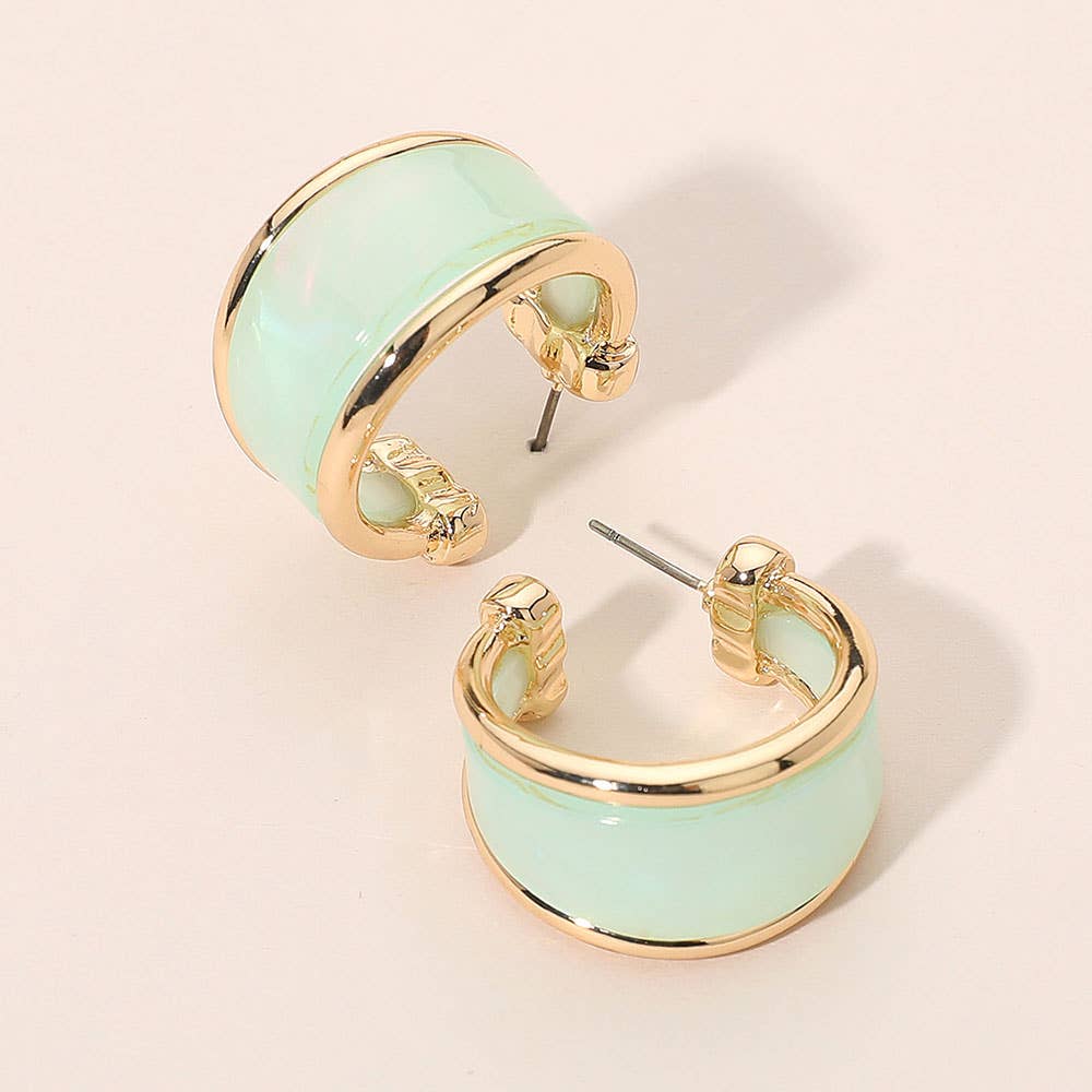 Modern Wide Marbled Resin Hoop Earrings