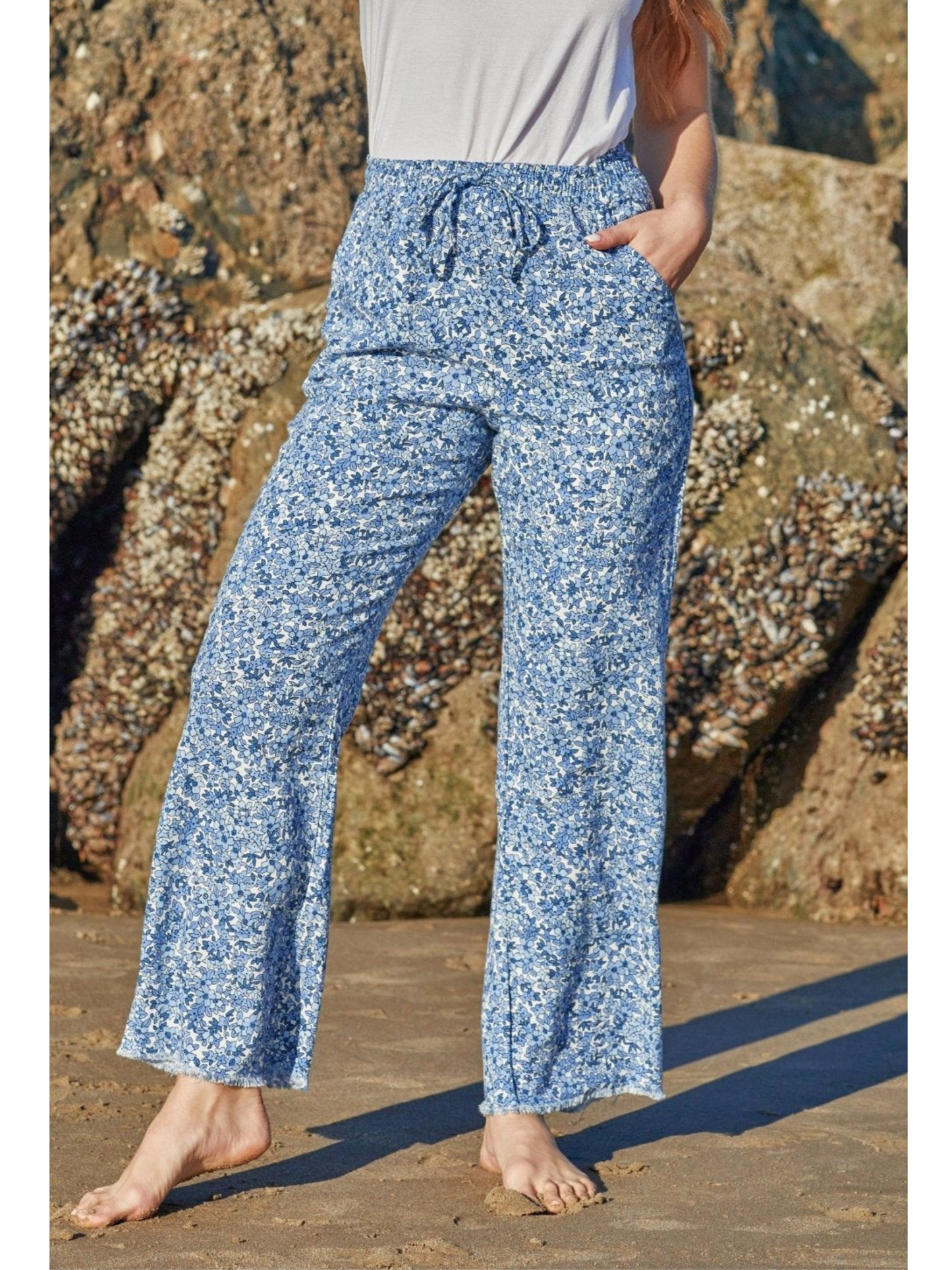 High-Rise Linen Blend Wide Leg Pants