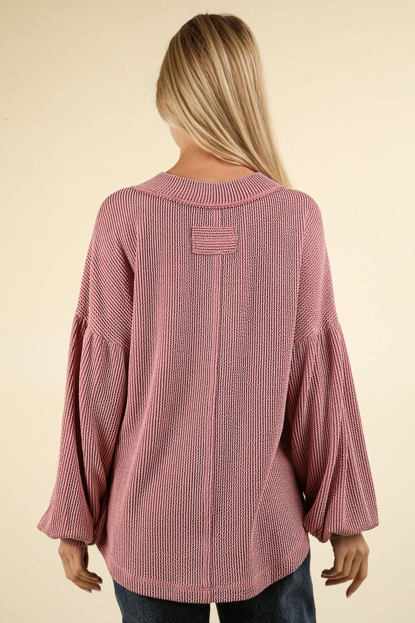 Ribbed V-Neck Oversized Knit Top