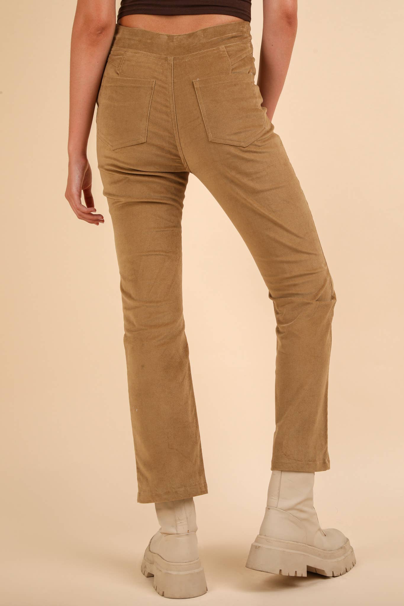 Velvet Boot Cut Pants with Back Pockets