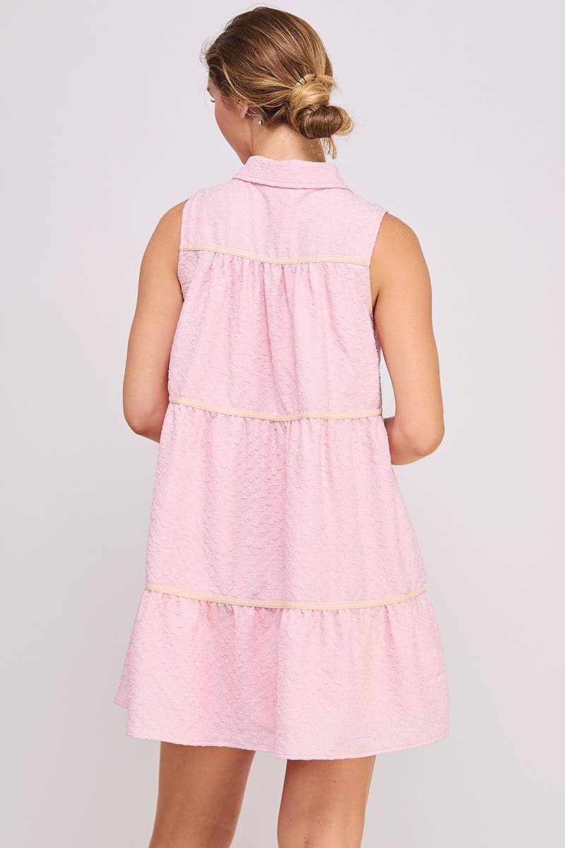 Pink Button-Up Swing Mini Dress - Sleeveless