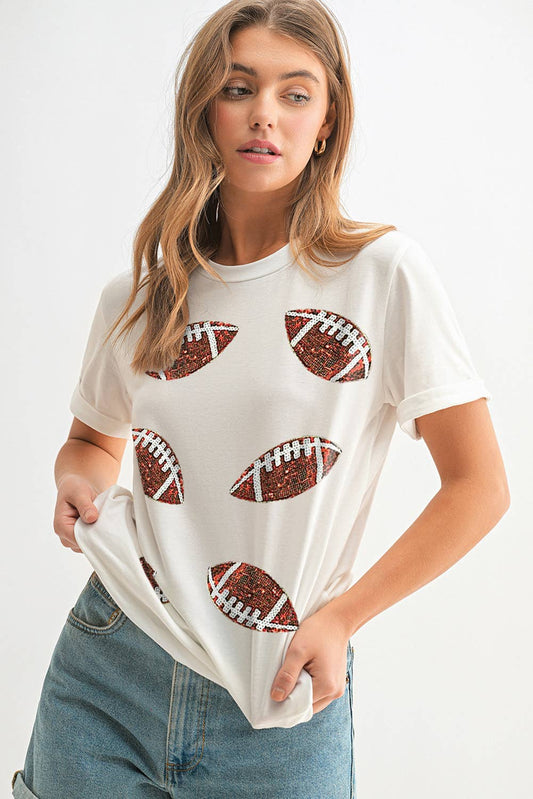 Football Sequin Patch Graphic T Shirt