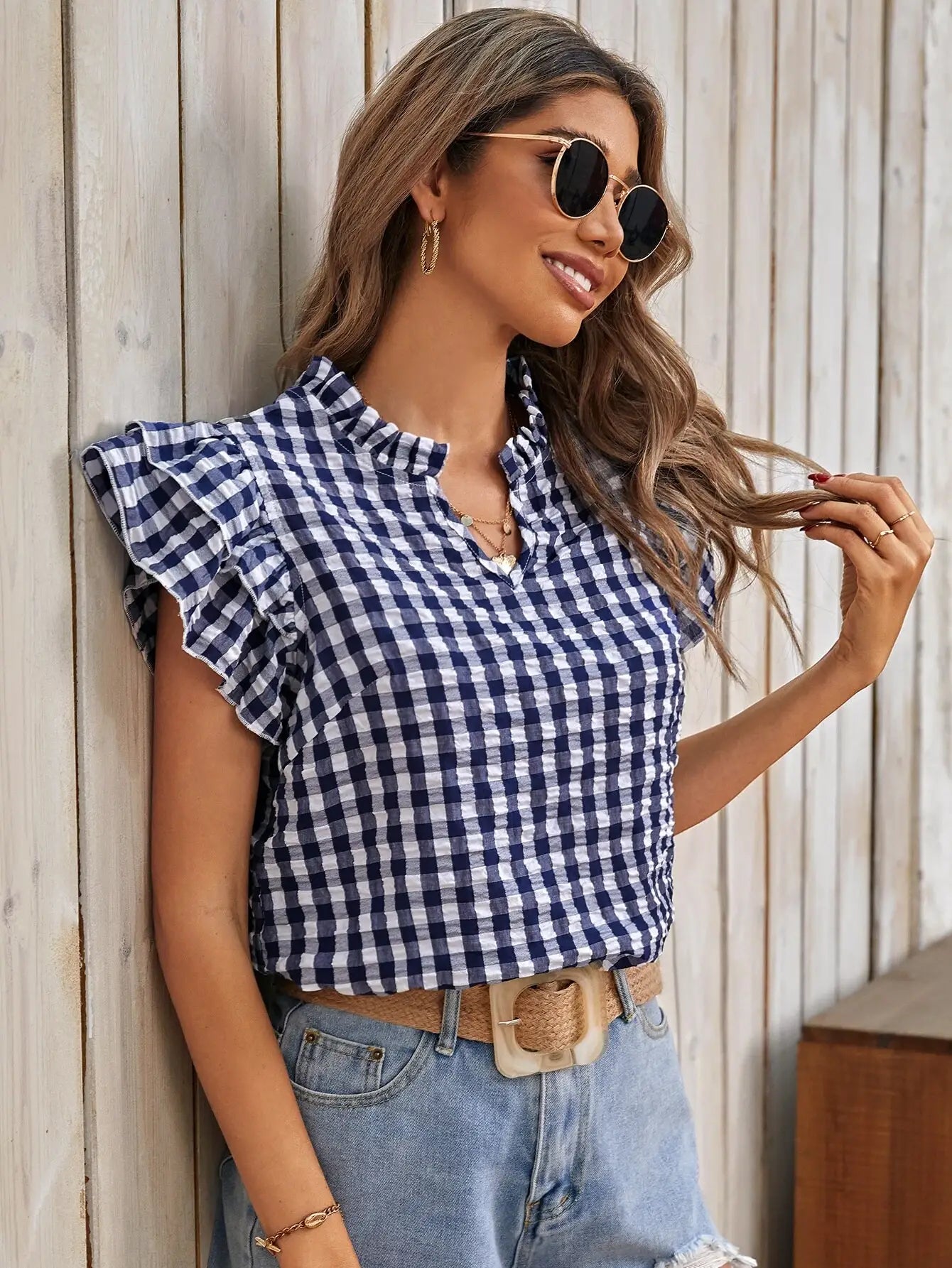 Double-layer ruffled edge patterned top (Multiple colors)