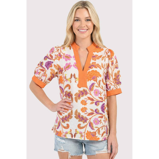 MANDARIN COLLAR FLORAL PRINTED TOP