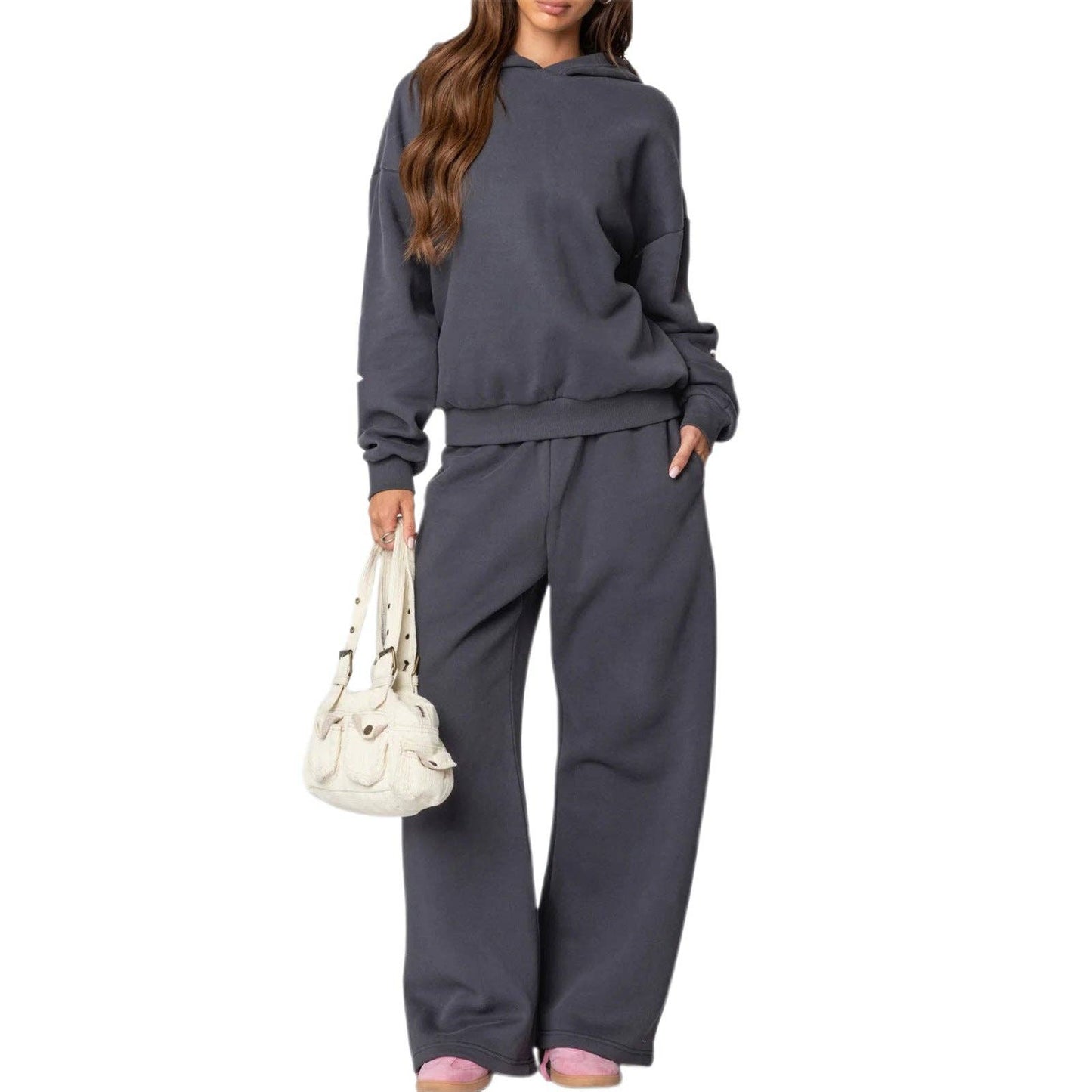 Trendy Casual Long Sleeve Loose Hoodie & Wide Leg Pants Set