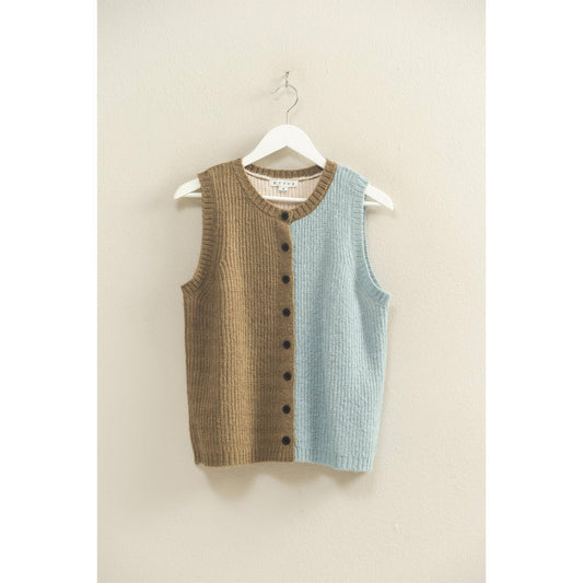 Color Block Button Down Sweater Vest