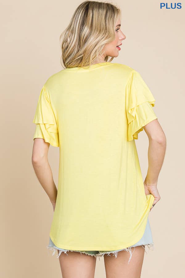 Plus Round Neck Semi Loose Ruffle Sleeve Top