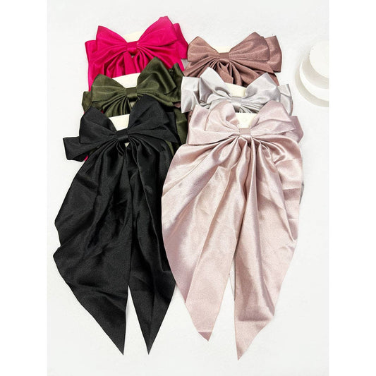Solid Long Tail Satin Hair Bow Clip