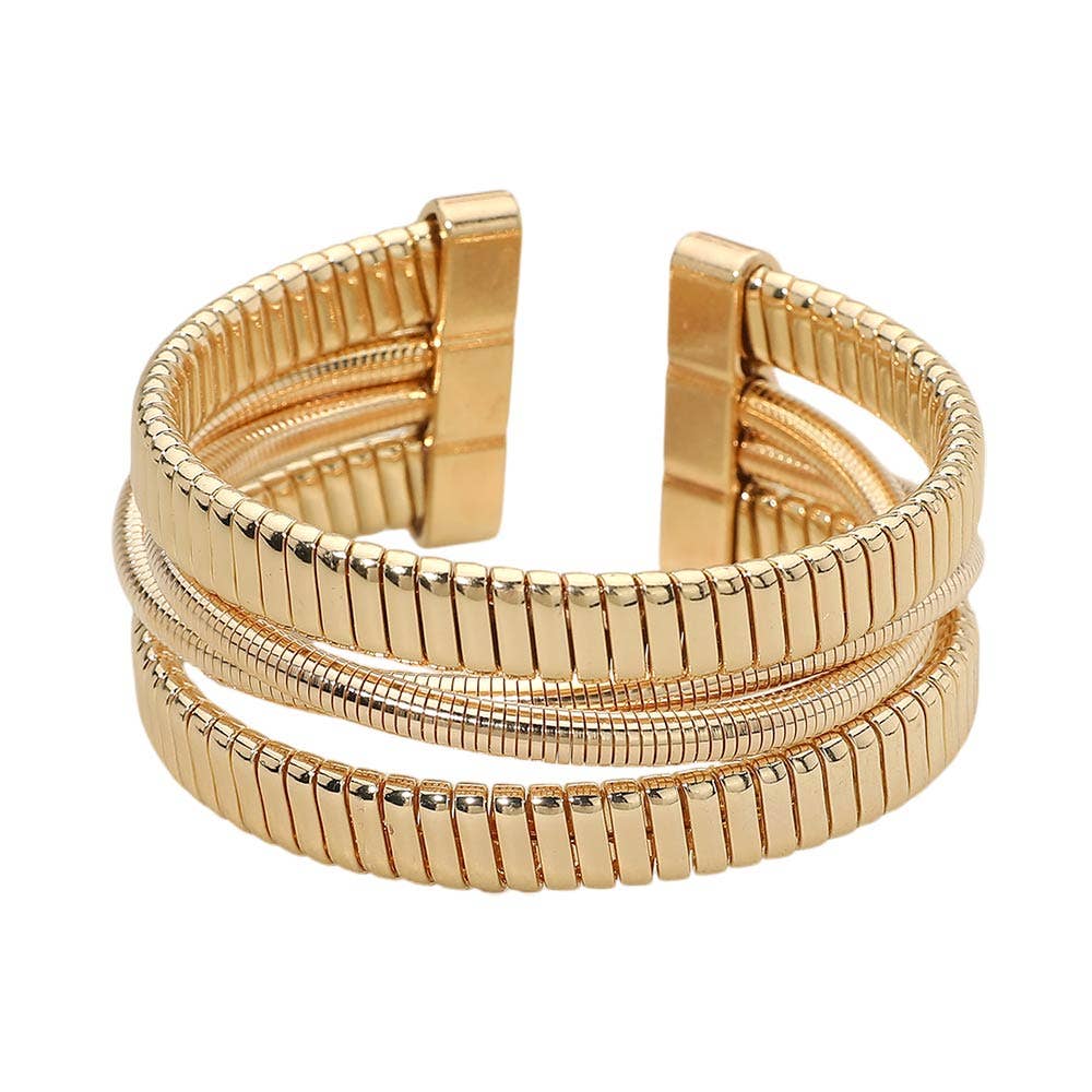 Ribbed Metal Layered Cuff Bracelet