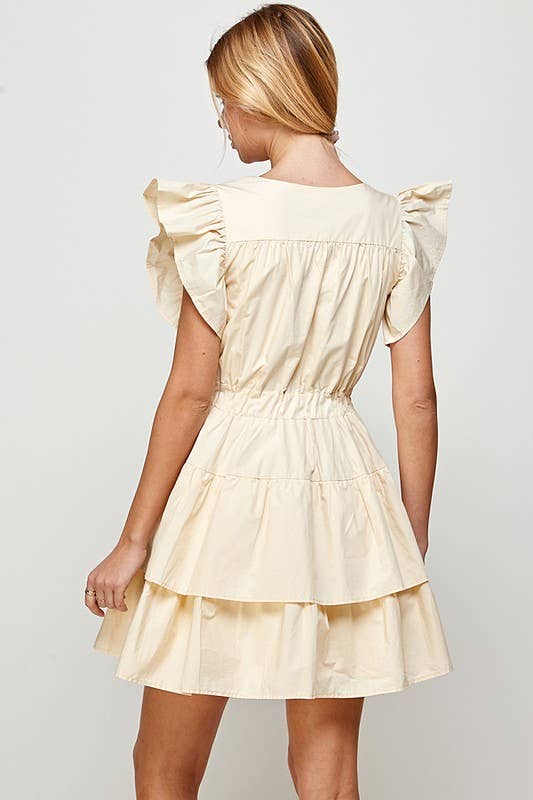Frill Sleeve Deep Neckline Dress