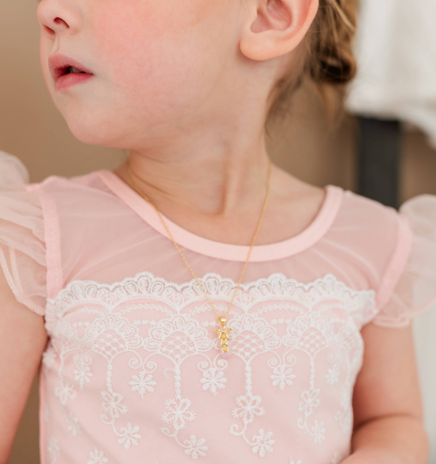Girls 14K Gold-Plated Pink Ballet Slipper Necklace for Kids: 14 inch