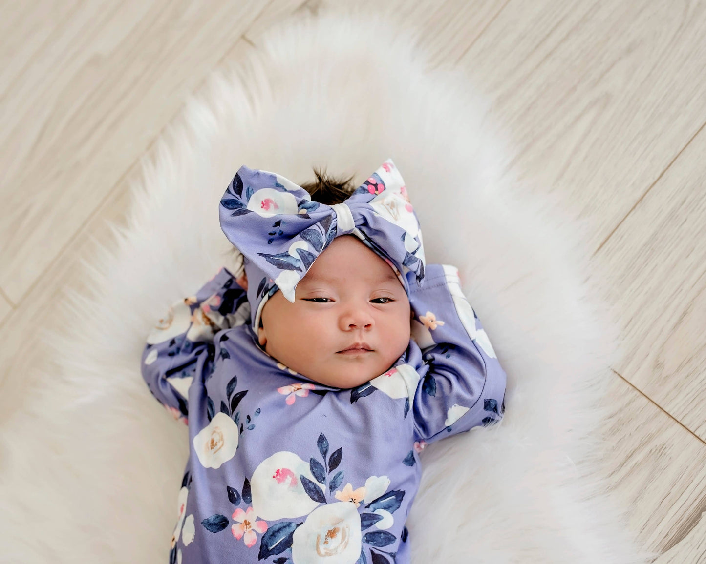 Infant Girls Lavender Baby Gown and Bow Headband