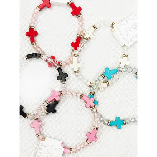 Colored Cross Bead Stretch Bracelet