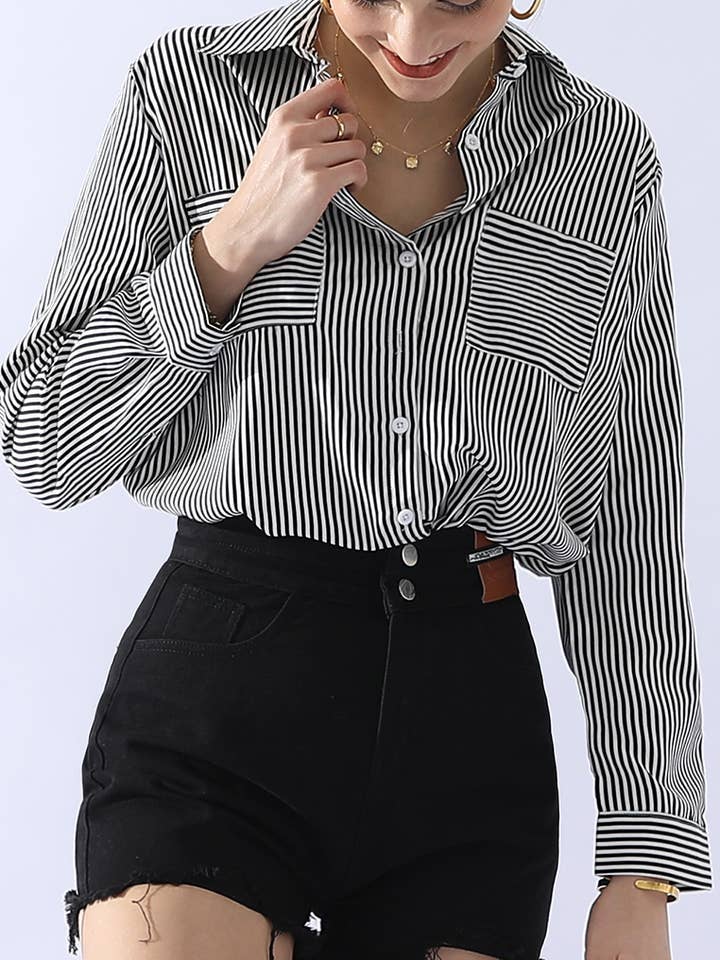 Striped Button Down Long Sleeve Collared Shirts