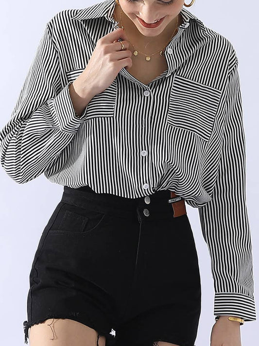 Striped Button Down Long Sleeve Collared Shirts
