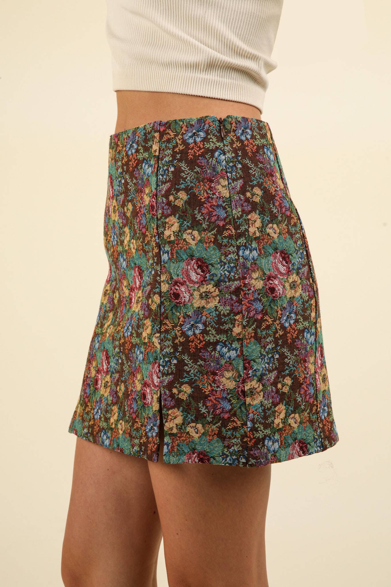 Floral Jacquard Fabric Holiday Mini Skirt