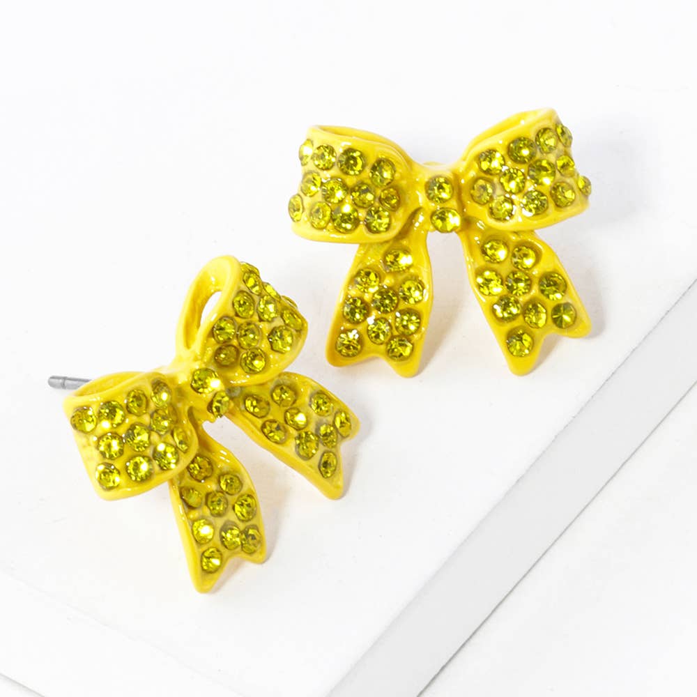 Crystal Rhinestone Pave Bow Stud Earrings