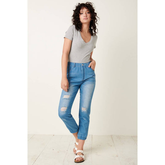 DISTRESSED JOGGER DENIM PANTS