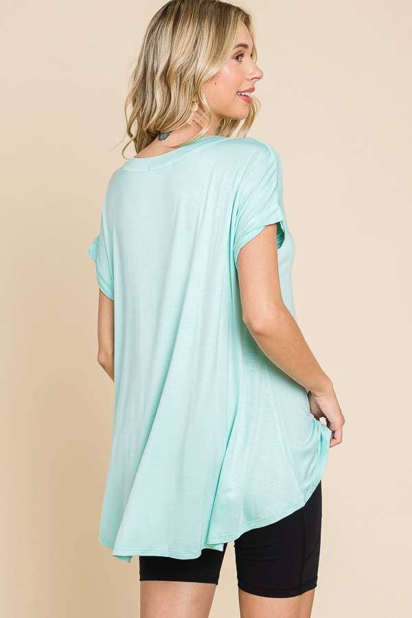 V Neck Flare Short Sleeve Top