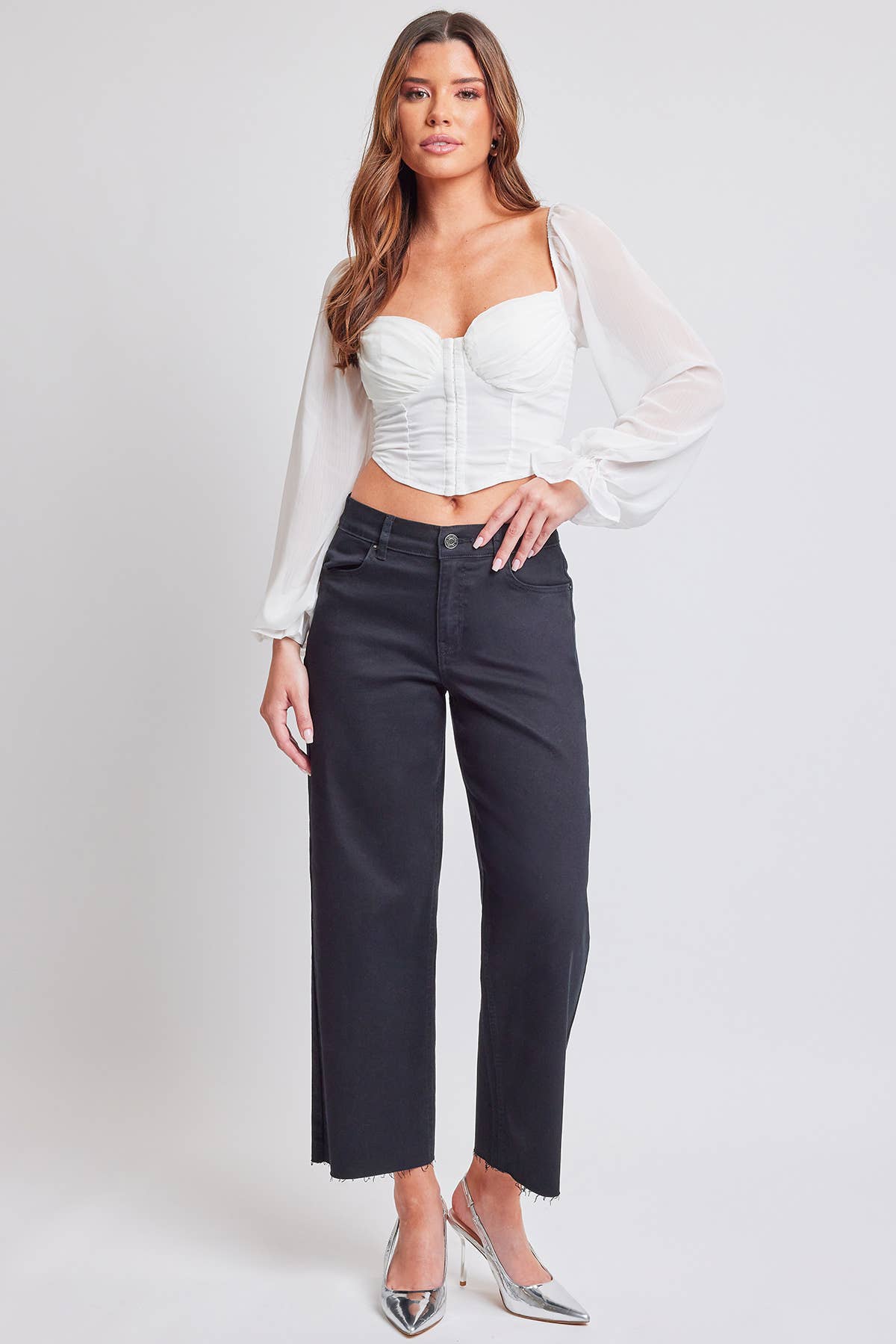 Junior Cropped High-Rise Wide Leg Trouser Pants