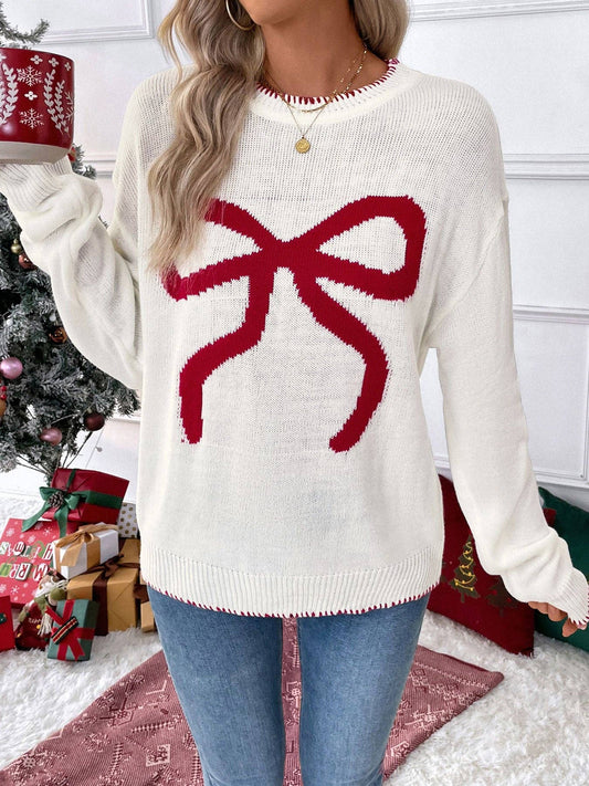 Bow Knit Sweater Holiday Pullover
