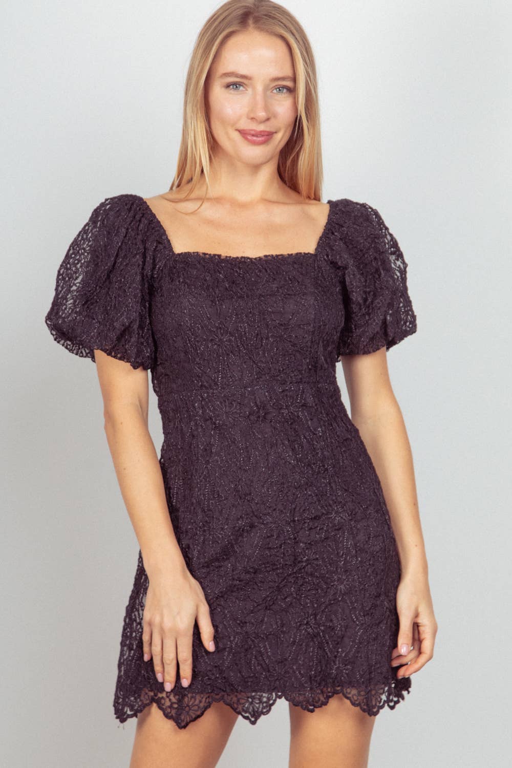 Puff Sleeve Organza Lace Mini Dress