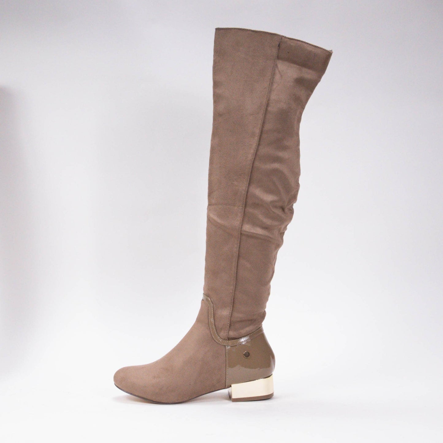 METALLIC HEEL ALMOND-TOE OVER-KNEE BOOTS