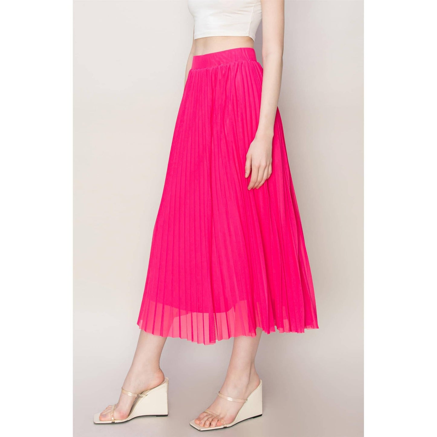 Pleated High-Waist Mesh Skirt