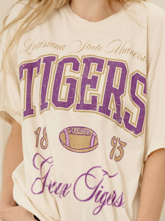 Geaux LSU Tigers Wave Arch Off White Thrifted Tee