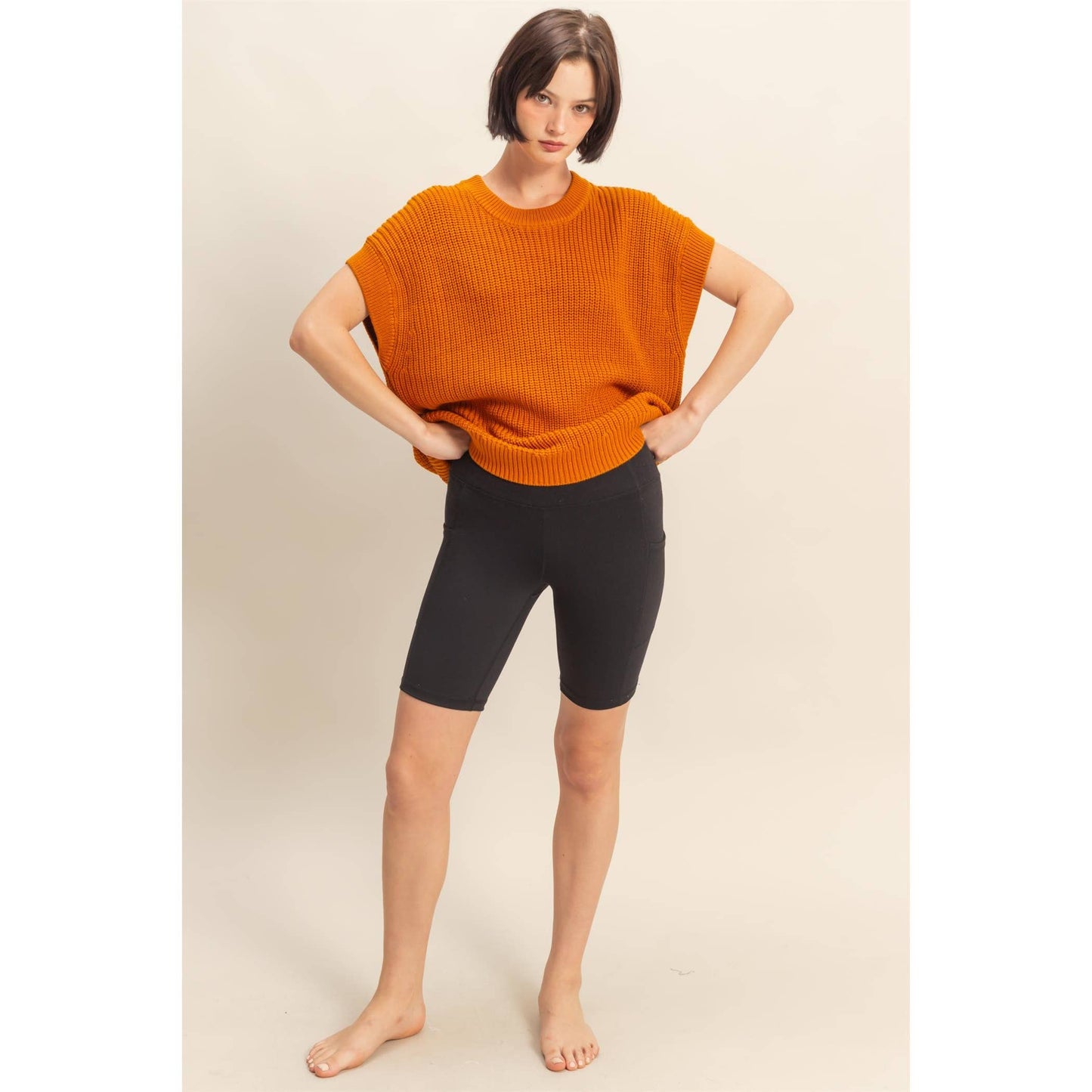 Short Sleeve Oversized Casual Sweater ~ Caramel