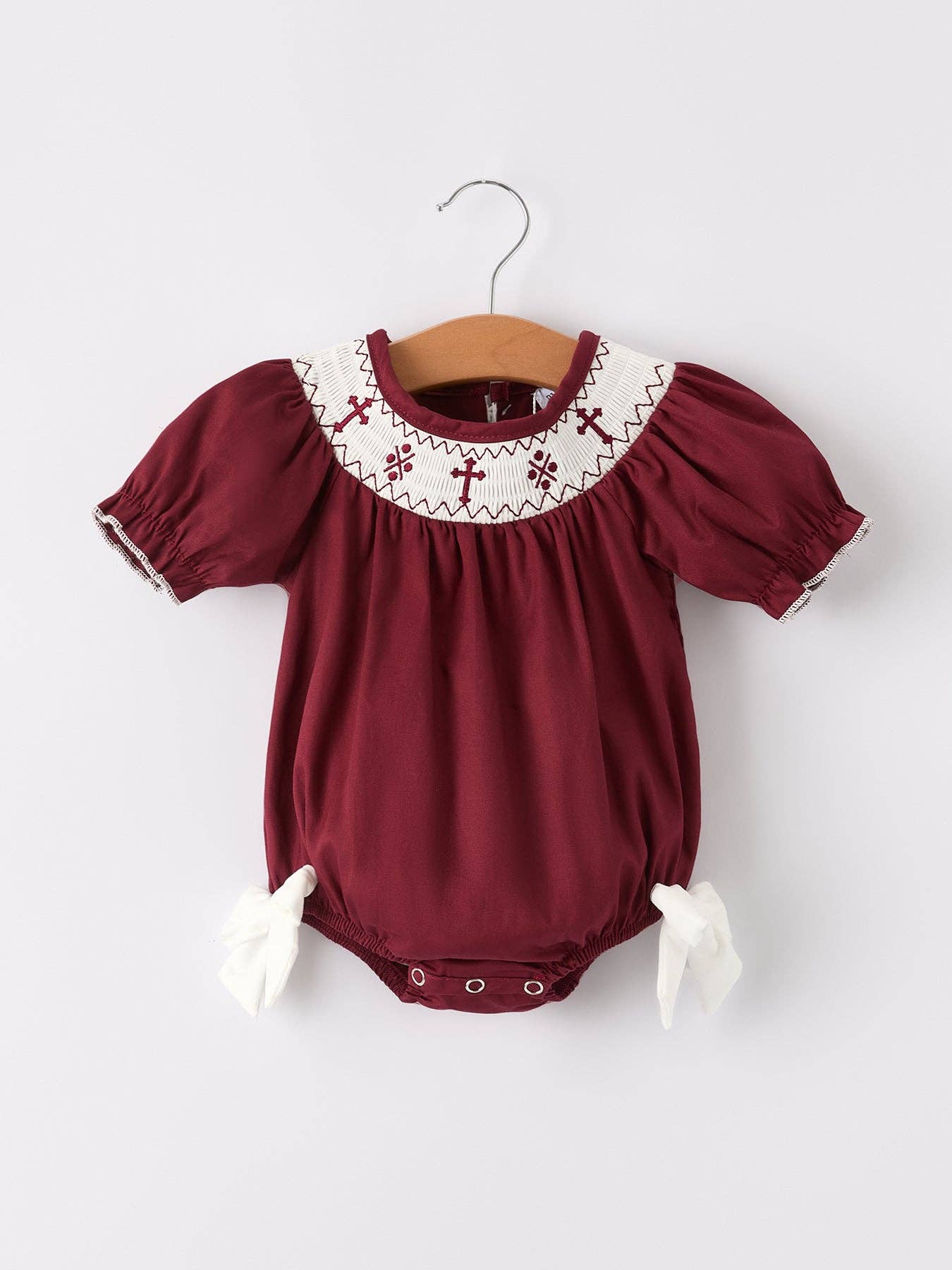 Dark Red Smocked Bishop Girls Bubble