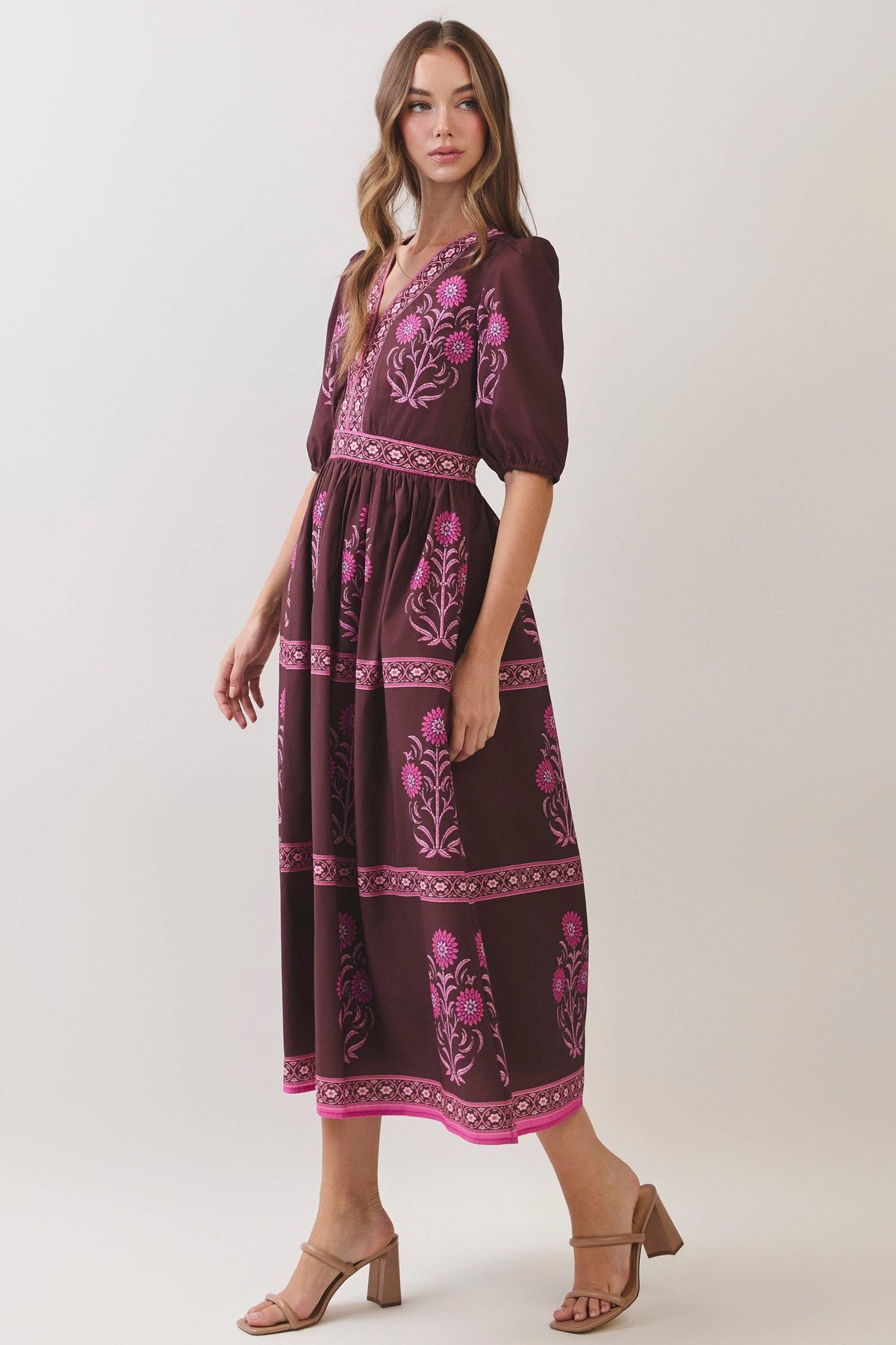 Floral Border Print Midi Dress