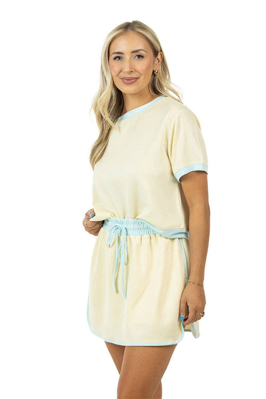 Yellow and Blue Contrast Matching Skirt Set