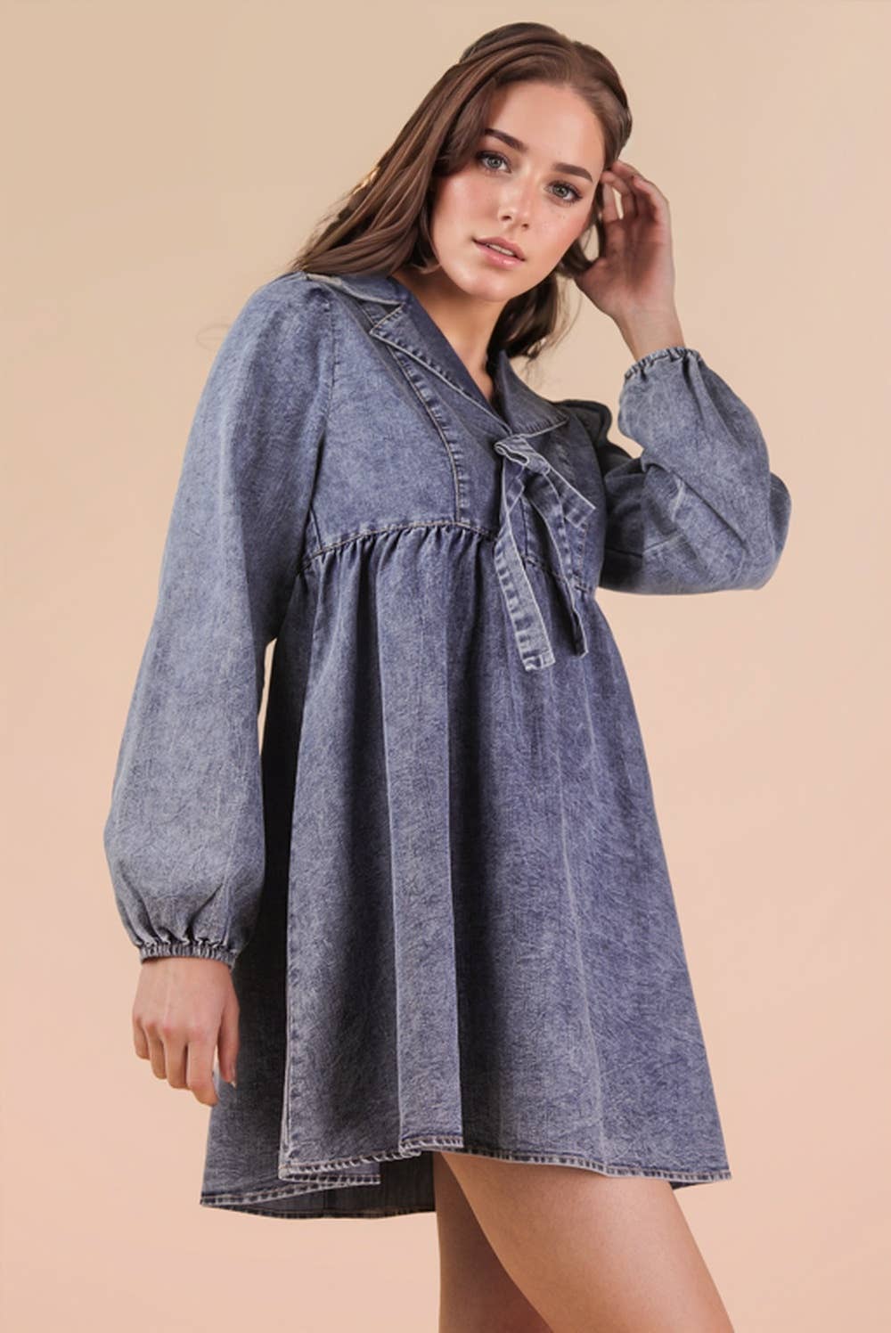 Washed Chambray Collared Mini Dress