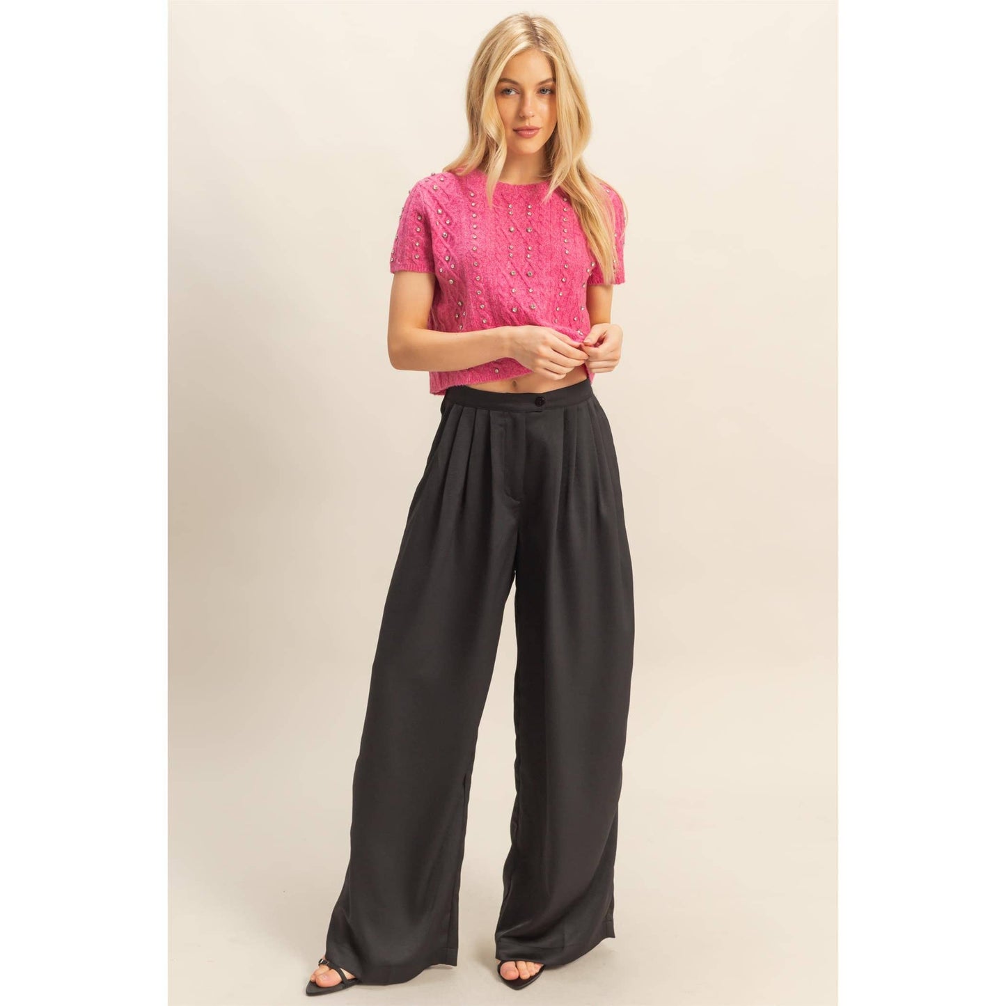 Wide-Leg Palazzo Pants With Pleated Detail