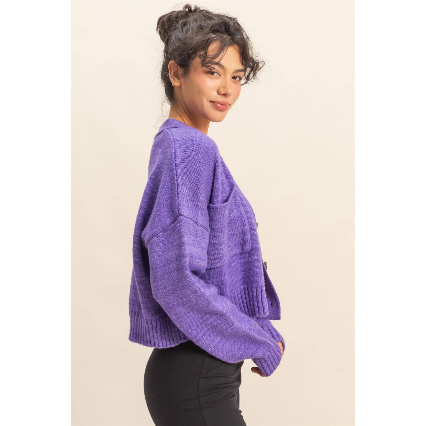 Drop Shoulder Cropped Cardigan Sweater