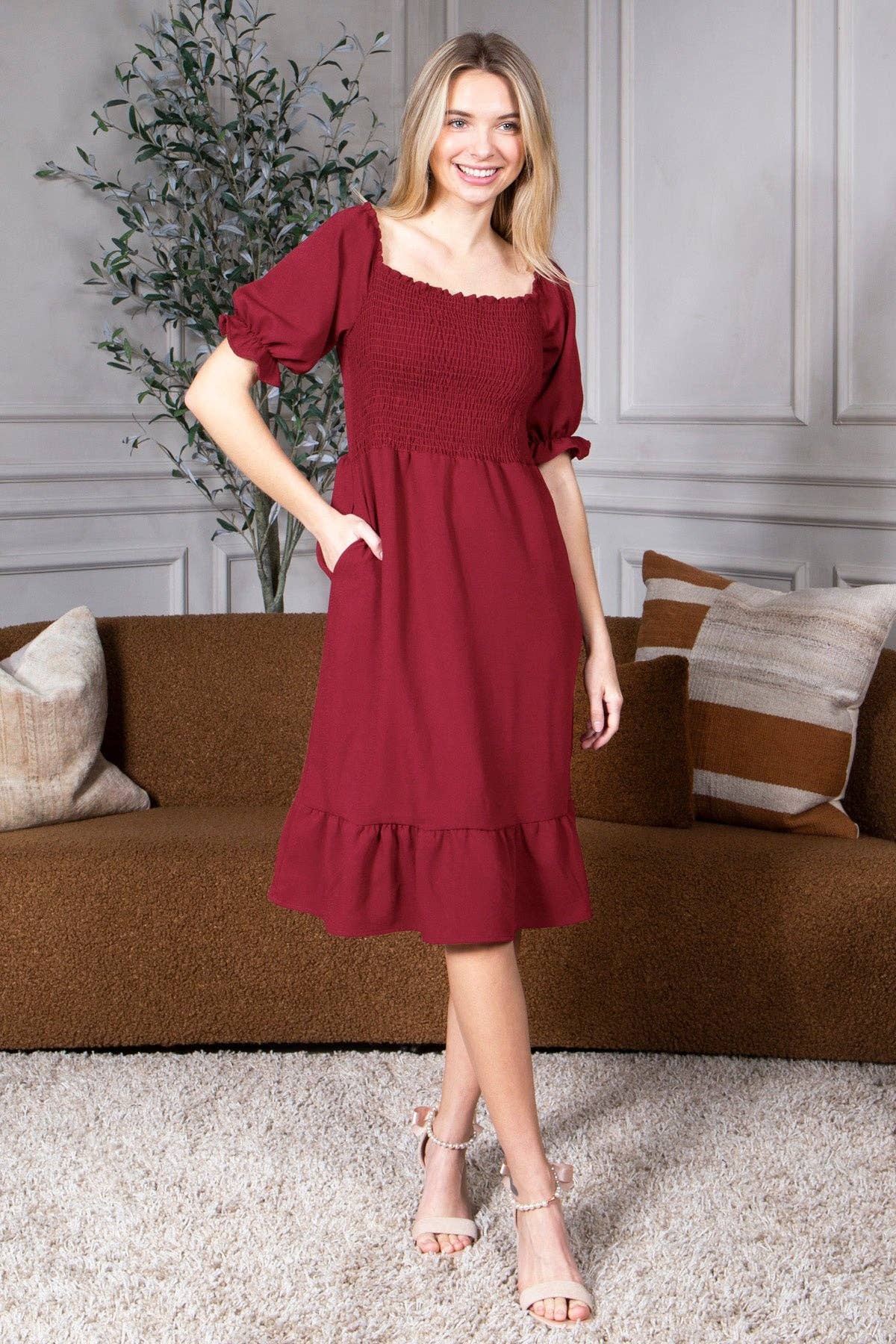 Celina Smocked Midi Dress Short Puff Sleeve