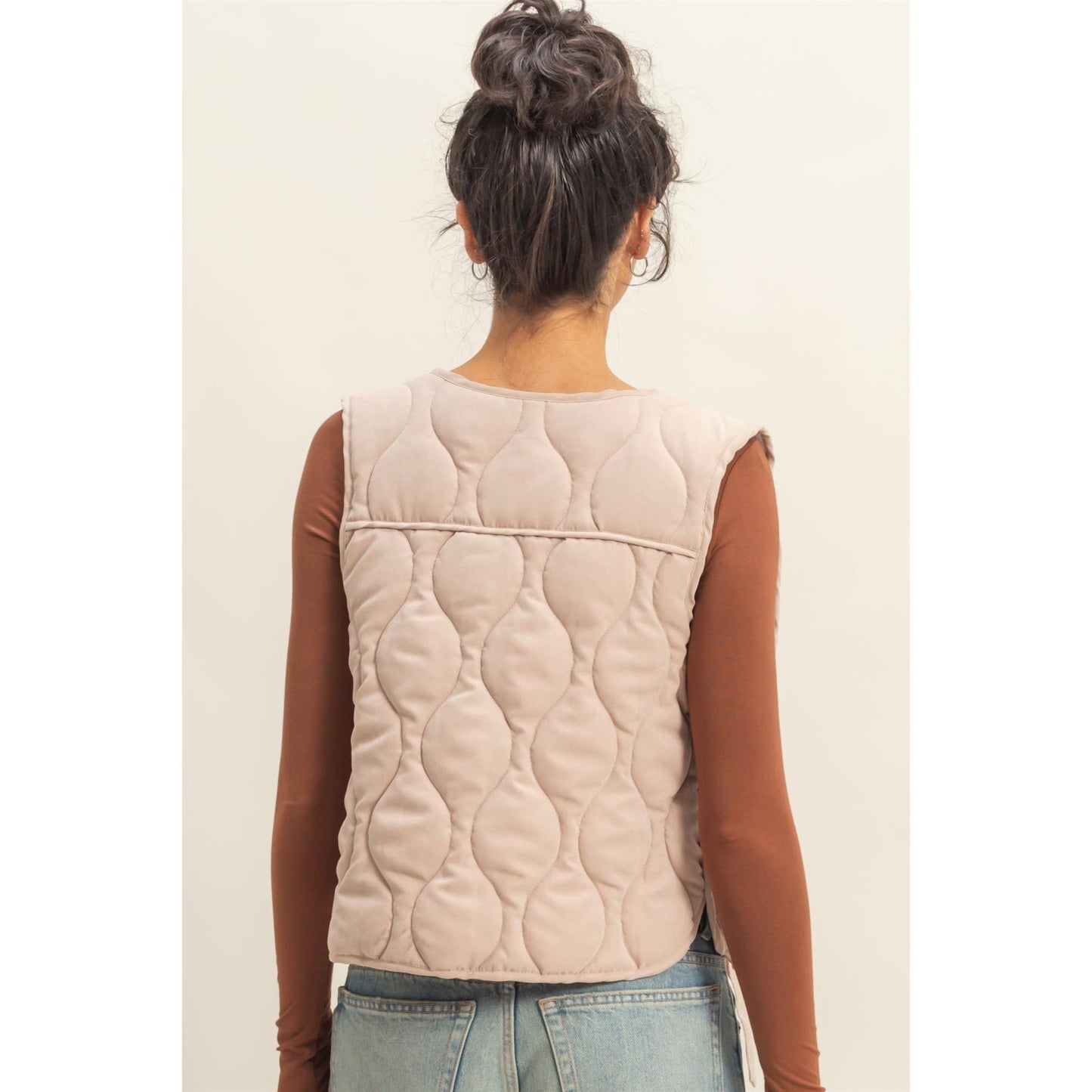 Quilted Vest With Tie-Front And Patch Pockets