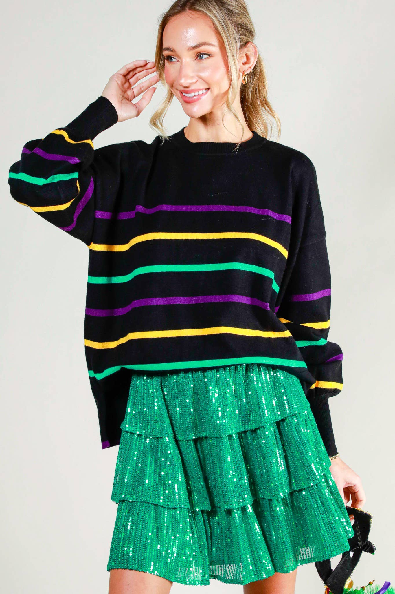 Multi Color Striped Mardi Gras Knitted Sweater