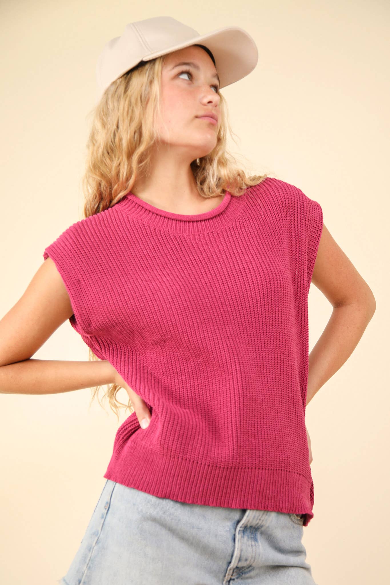 Oversized Soft Knit Sweater Vest Top