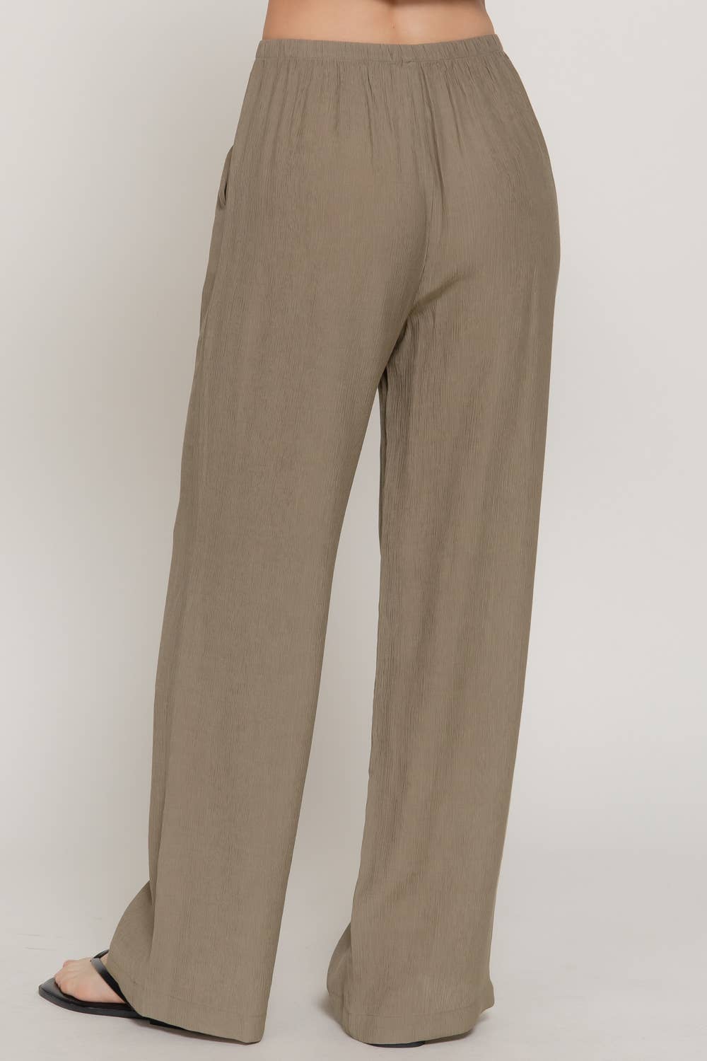 Elastic Waistband Crinkle Woven Long Pants