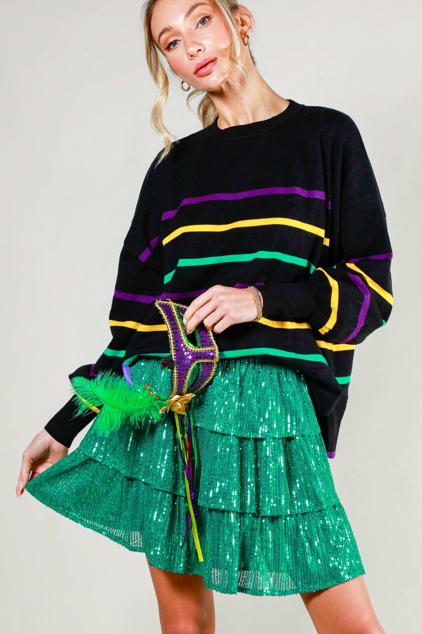 Multi Color Striped Mardi Gras Knitted Sweater