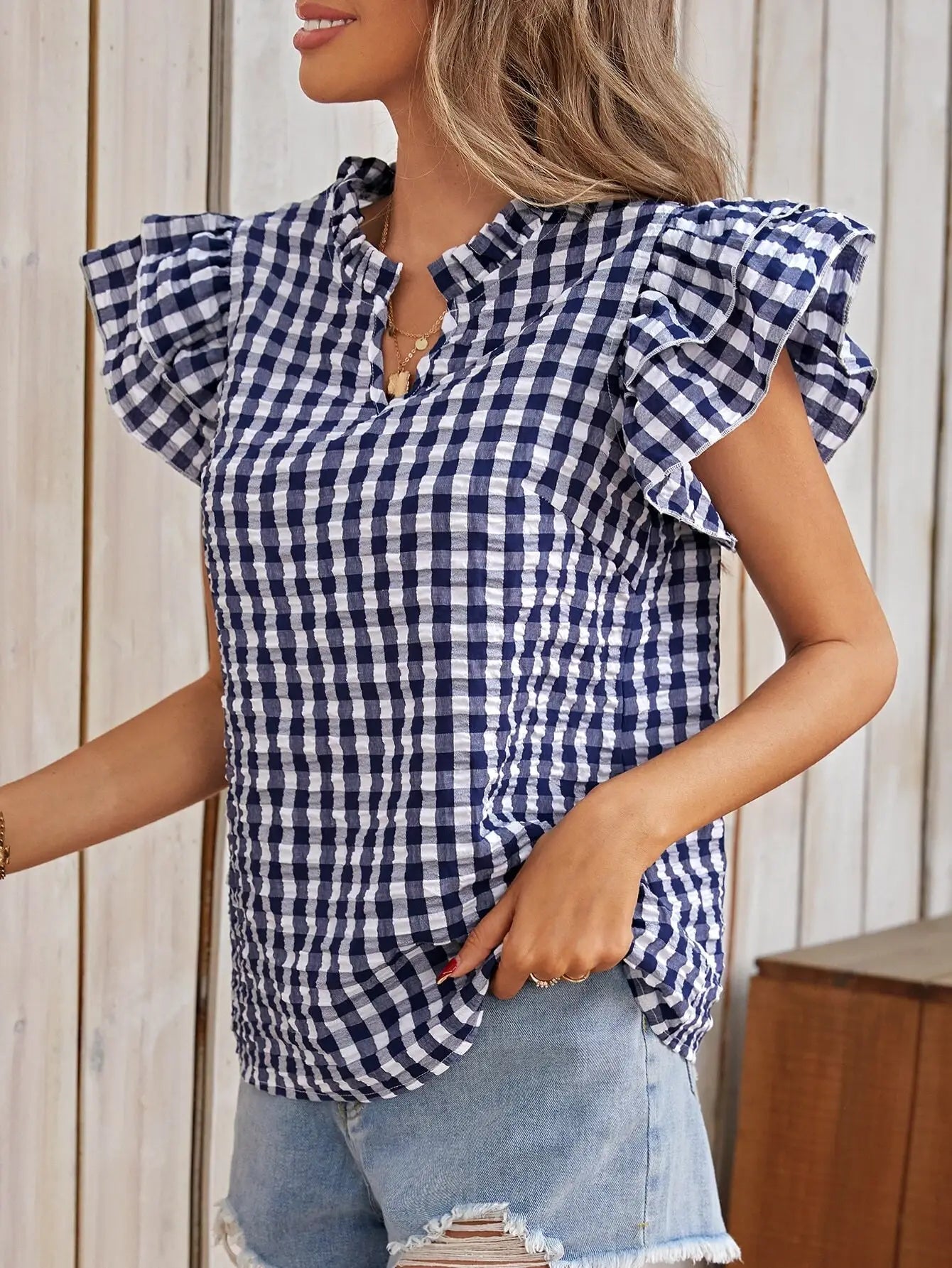 Double-layer ruffled edge patterned top (Multiple colors)