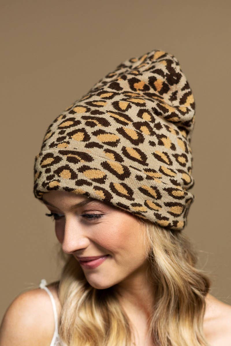 Leopard Print Knit Beanie