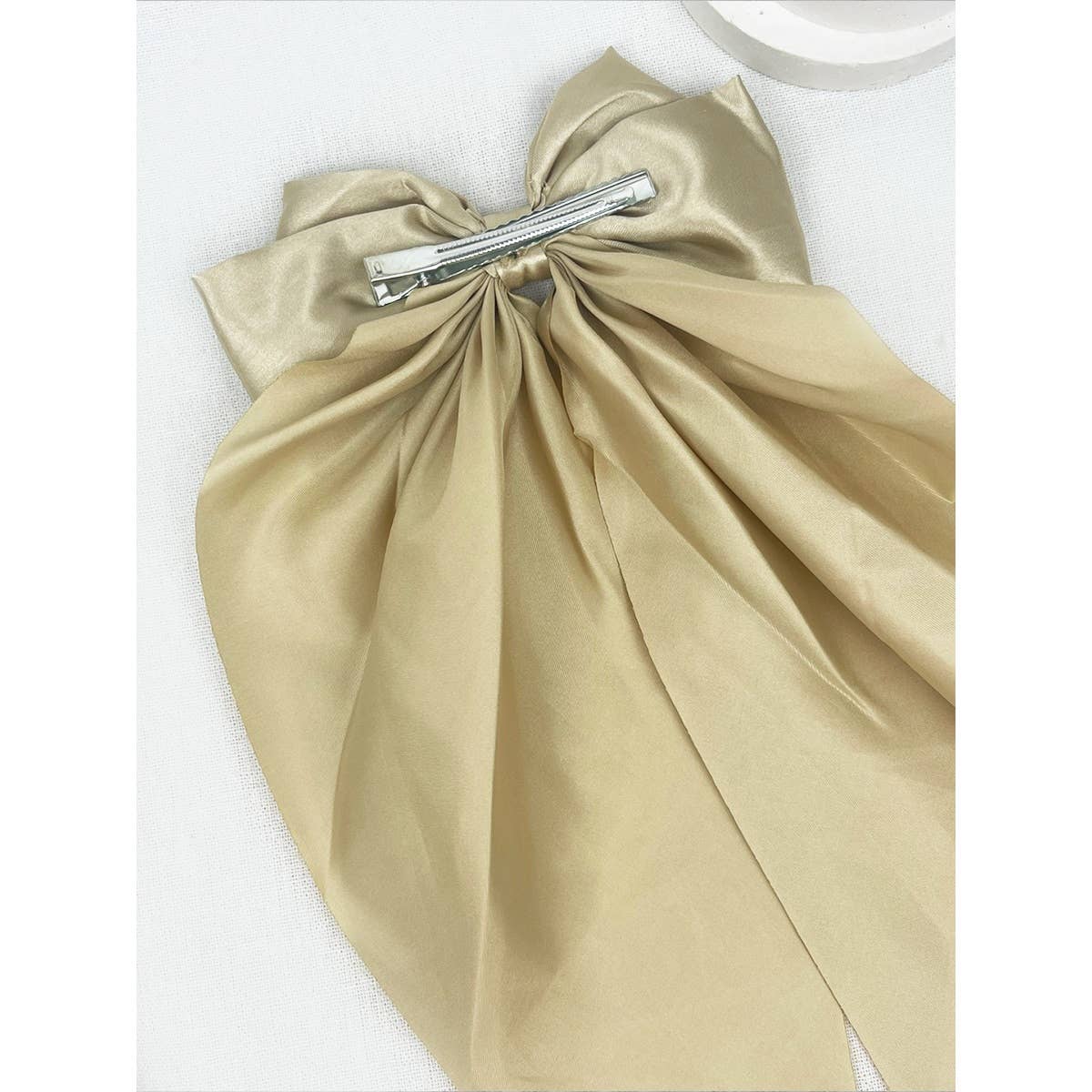 Golden Satin Oversized French Bow Hair Barrettes