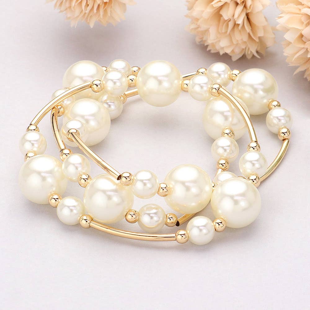 3PCS - Triple Pearl Ball Station Stretch Multi Bracelets