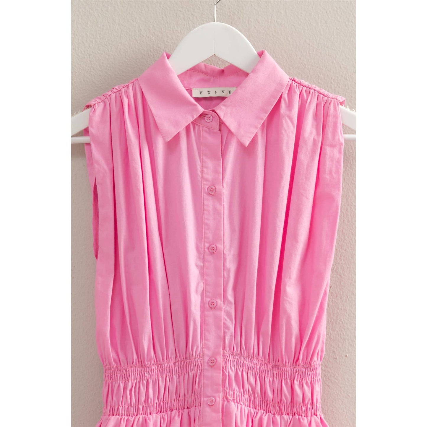 Elastic Waist Poplin Sleeveless Dress