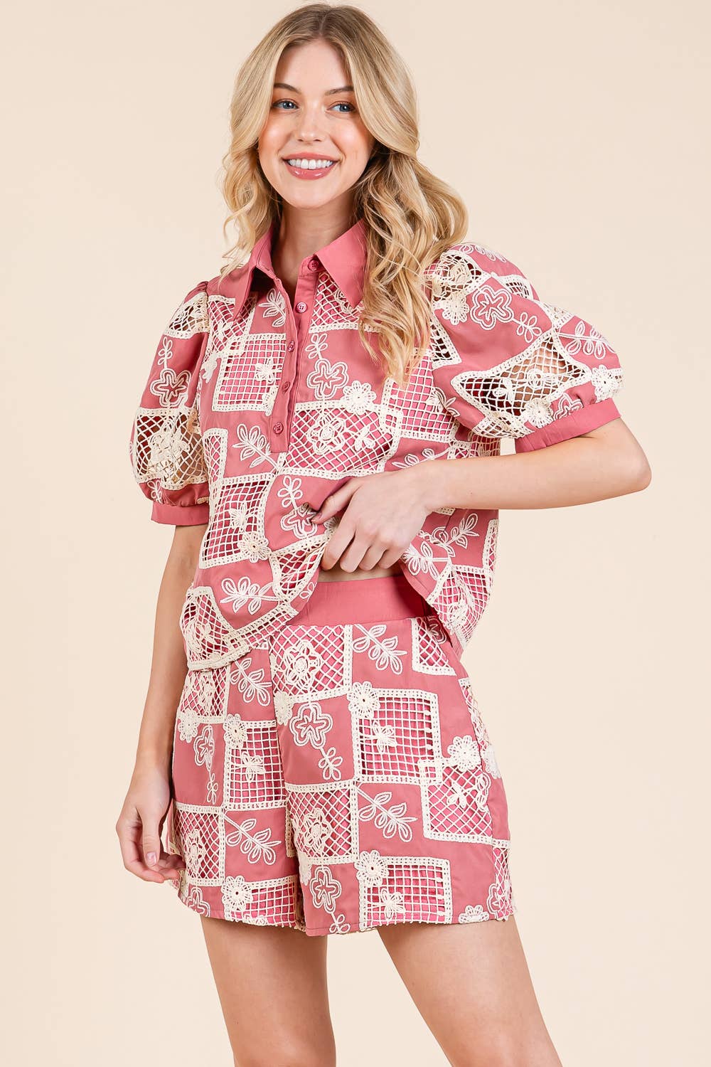Floral & Geometric Embroidered 2-Piece Set
